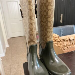 Coach Tristee Iconic Signature Tall Logo Corset Rain Boots.